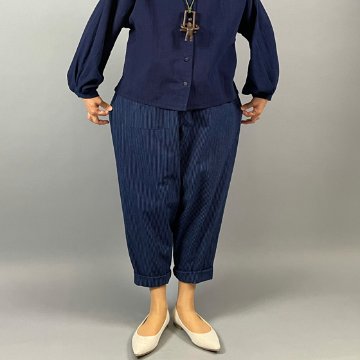 【備後絣】もんぺパンツ　藍染め　　中厚　中縞の画像