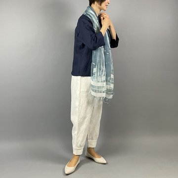 藍染シルクストール　生藍染　薄藍　真綿入りストライプの画像