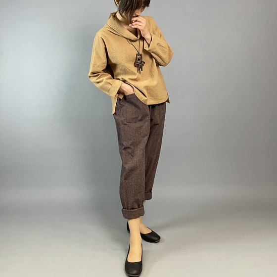 【備後絣】もんぺパンツ　藍柿渋　　　　シャンブレーの画像