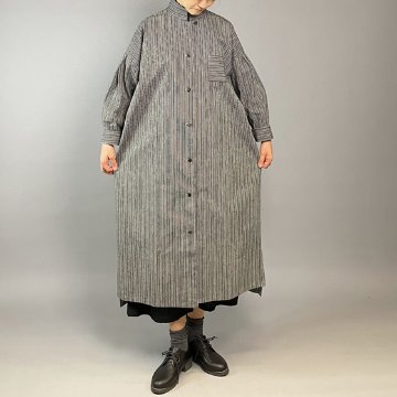 【遠州綿紬】前開きシャツワンピース　静寂の画像