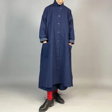 【備後絣】テントラインコート　藍染め　濃紺スラブ  裏地つきの画像