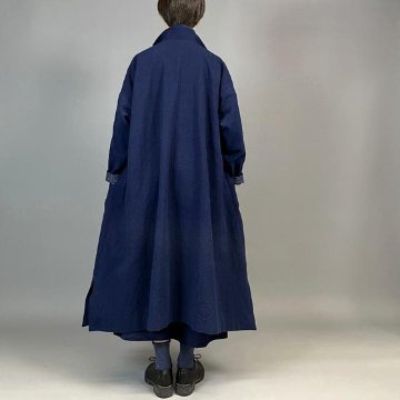 【備後絣】テントラインコート　藍染め　濃紺スラブ  裏地つき画像