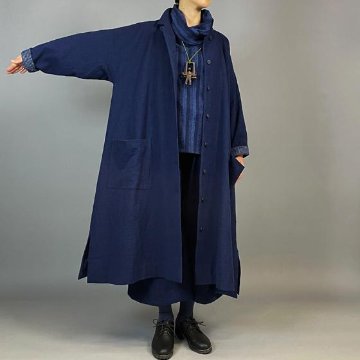 【備後絣】テントラインコート　藍染め　濃紺スラブ  裏地つきの画像