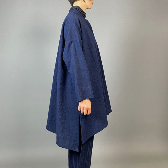 【備後絣】藍染め　ロングフレアーシャツ　濃紺スラブ 再入荷の画像