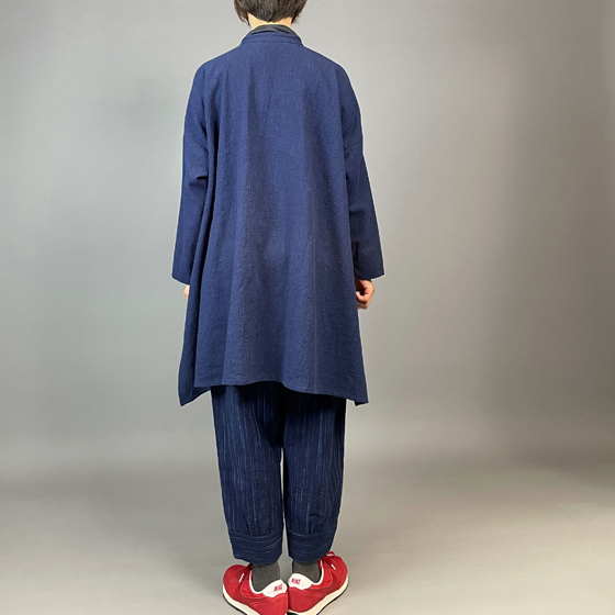 【備後絣】藍染め　ロングフレアーシャツ　濃紺スラブ 再入荷の画像