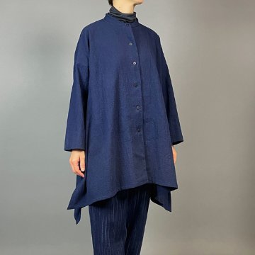 【備後絣】藍染め　ロングフレアーシャツ　濃紺スラブ 再入荷の画像