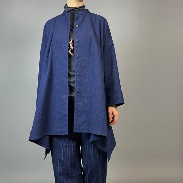 【備後絣】藍染め　ロングフレアーシャツ　濃紺スラブ 再入荷の画像
