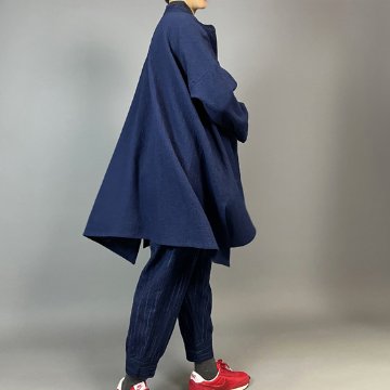 【備後絣】藍染め　ロングフレアーシャツ　濃紺スラブ 再入荷の画像