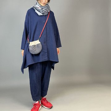【備後絣】藍染め　ロングフレアーシャツ　濃紺スラブ 再入荷の画像
