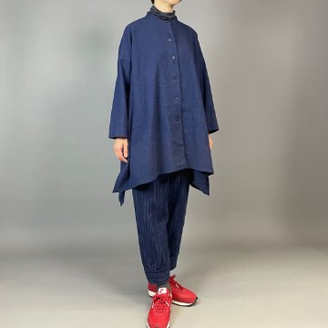【備後絣】藍染め　ロングフレアーシャツ　濃紺スラブ 再入荷の画像