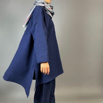 【備後絣】藍染め　ロングフレアーシャツ　濃紺スラブ 再入荷の画像