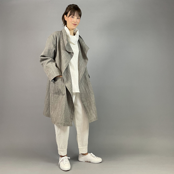 【備後絣】うす墨はけスラブ　フリースタイルコートの画像