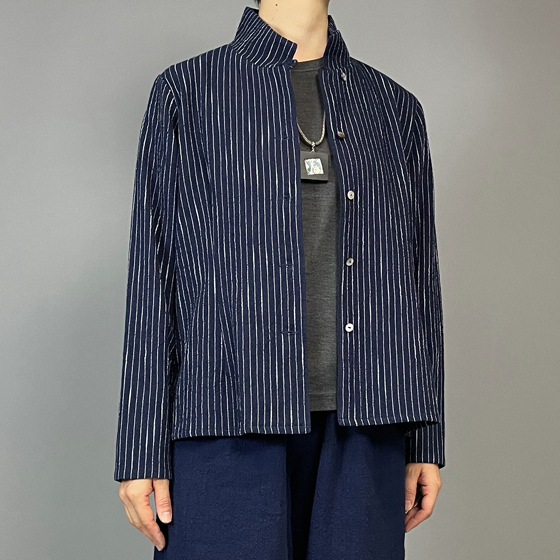 【備後絣】レギュラーブラウス　白スラブ縞の画像