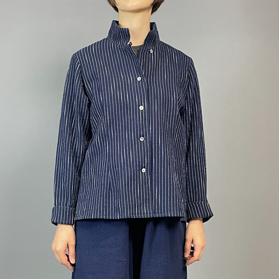 【備後絣】レギュラーブラウス　白スラブ縞の画像