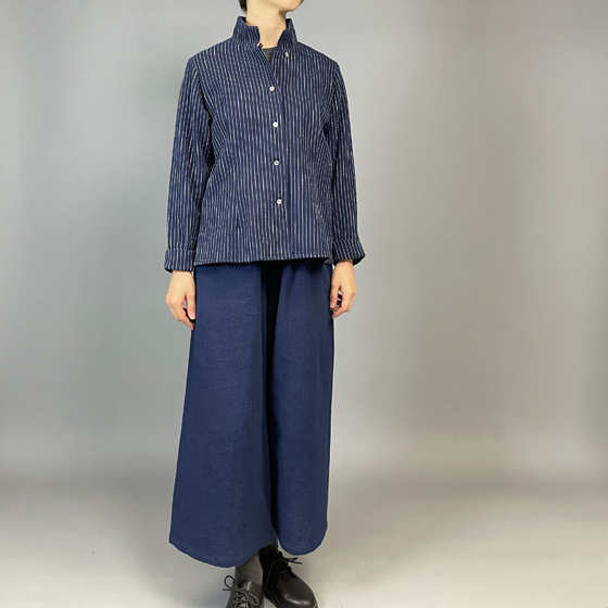 【備後絣】レギュラーブラウス　白スラブ縞の画像