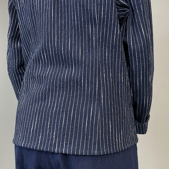 【備後絣】レギュラーブラウス　白スラブ縞の画像