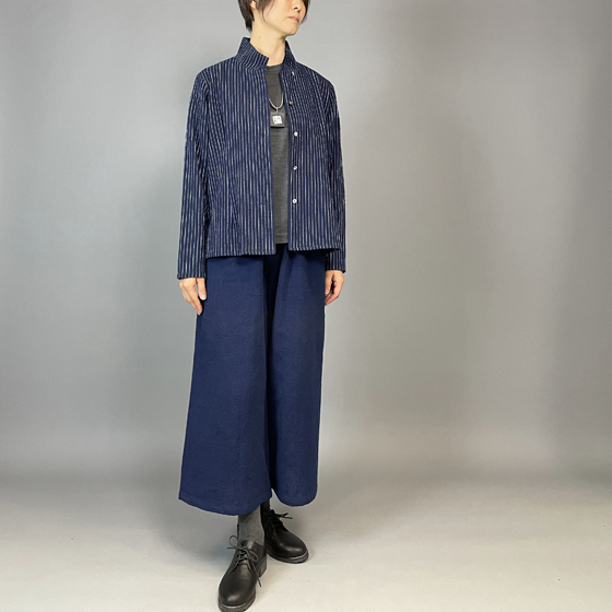 【備後絣】レギュラーブラウス　白スラブ縞の画像