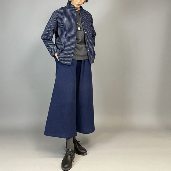 【備後絣】レギュラーブラウス　白スラブ縞の画像