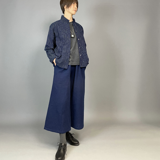 【備後絣】レギュラーブラウス　白スラブ縞の画像