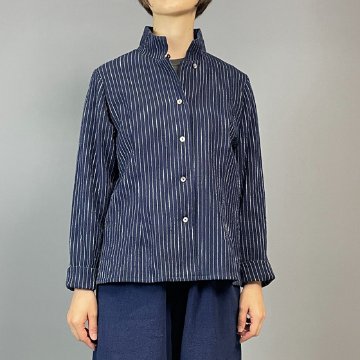 【備後絣】レギュラーブラウス　白スラブ縞の画像