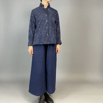 【備後絣】レギュラーブラウス　白スラブ縞の画像