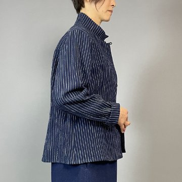 【備後絣】レギュラーブラウス　白スラブ縞の画像