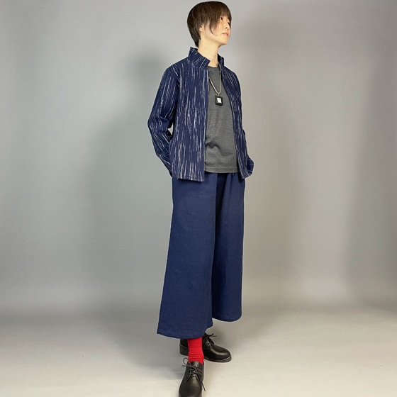 【備後絣】レギュラーブラウス　白はけ絣の画像