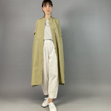 【遠州綿紬】前開きシャツワンピーズ　柳葉の画像
