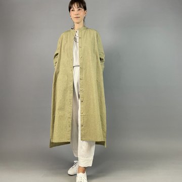 【遠州綿紬】前開きシャツワンピーズ　柳葉の画像