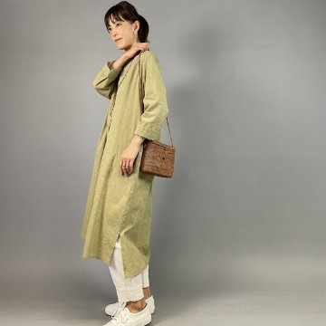 【遠州綿紬】前開きシャツワンピーズ　柳葉の画像