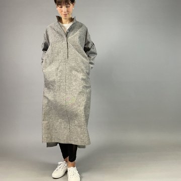 【遠州綿紬】立ち襟ストレートワンピース グレーの画像
