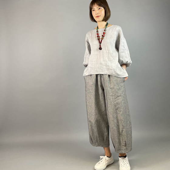 【近江麻】ラウンドプルオーバー　グレーちぢみの画像