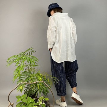 【近江の麻】バルーン袖のシャツブラウス　オフ白ちぢみの画像