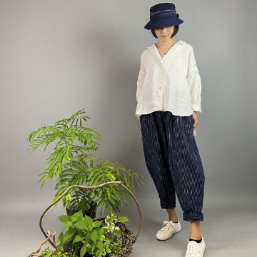 【近江の麻】バルーン袖のシャツブラウス　オフ白ちぢみの画像