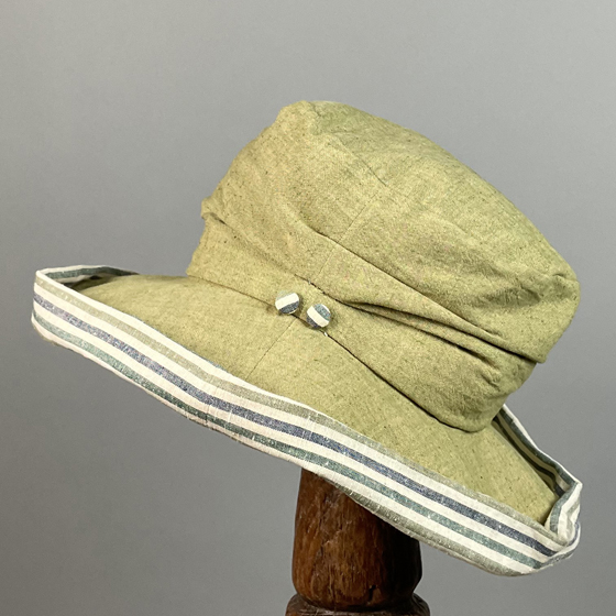 【遠州綿紬】つばひろハット　タック入り　うぐいす色 の画像