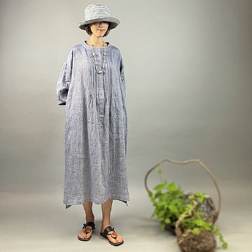 【近江の麻】ピンタックワンピース　サックスブルーの画像