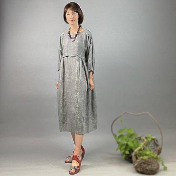 【近江の麻】バルーンワンピース　グレーちぢみの画像