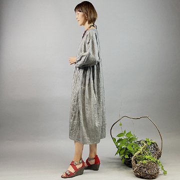 【近江の麻】バルーンワンピース　グレーちぢみの画像