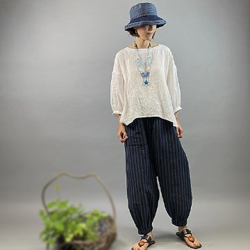 【近江麻】ラウンドプルオーバー 白ちぢみの画像
