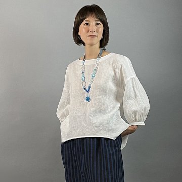 【近江麻】ラウンドプルオーバー 白ちぢみの画像