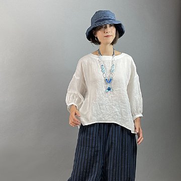 【近江麻】ラウンドプルオーバー 白ちぢみの画像