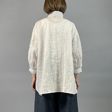 【近江の麻】バルーン袖のシャツブラウス　ヘアライン　画像