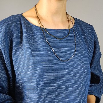 【近江の麻】バルーンワンピース　青細縞ちぢみの画像