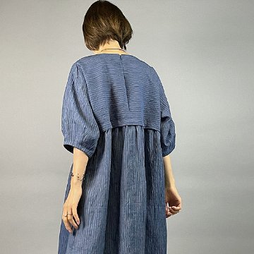 【近江の麻】バルーンワンピース　青細縞ちぢみの画像