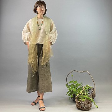 【近江ちぢみ】ワイドパンツ　かすみ焦げ茶画像