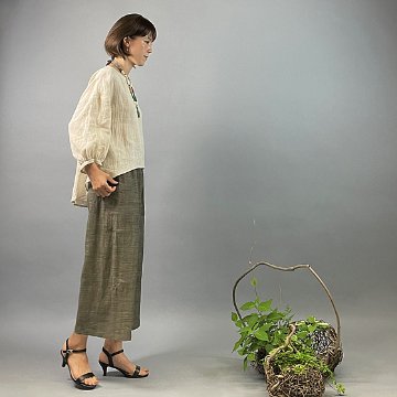 【近江ちぢみ】ワイドパンツ　かすみ焦げ茶画像