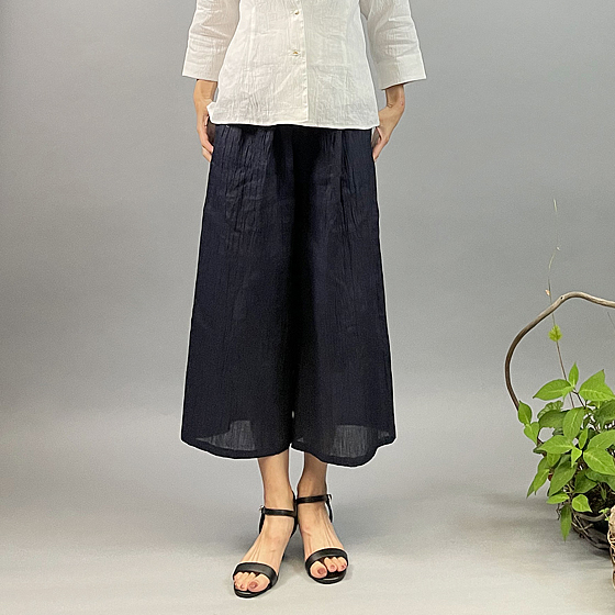 【近江ちぢみ】ワイドパンツ　濃紺 再入荷の画像