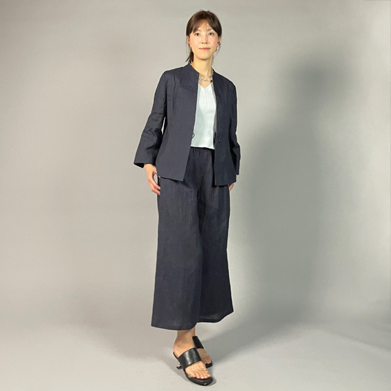 【近江ちぢみ】ワイドパンツ　濃紺 再入荷の画像