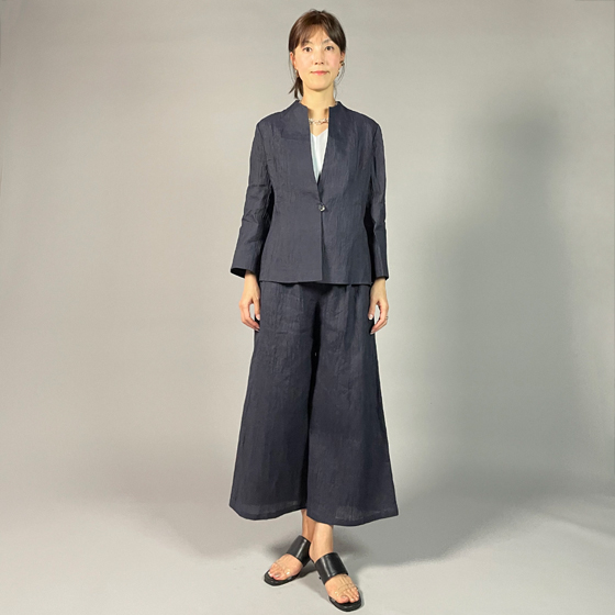 【近江ちぢみ】ワイドパンツ　濃紺 再入荷の画像