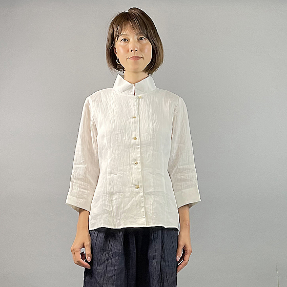 【近江ちぢみ】麻100％　レギュラーブラウス　白の画像